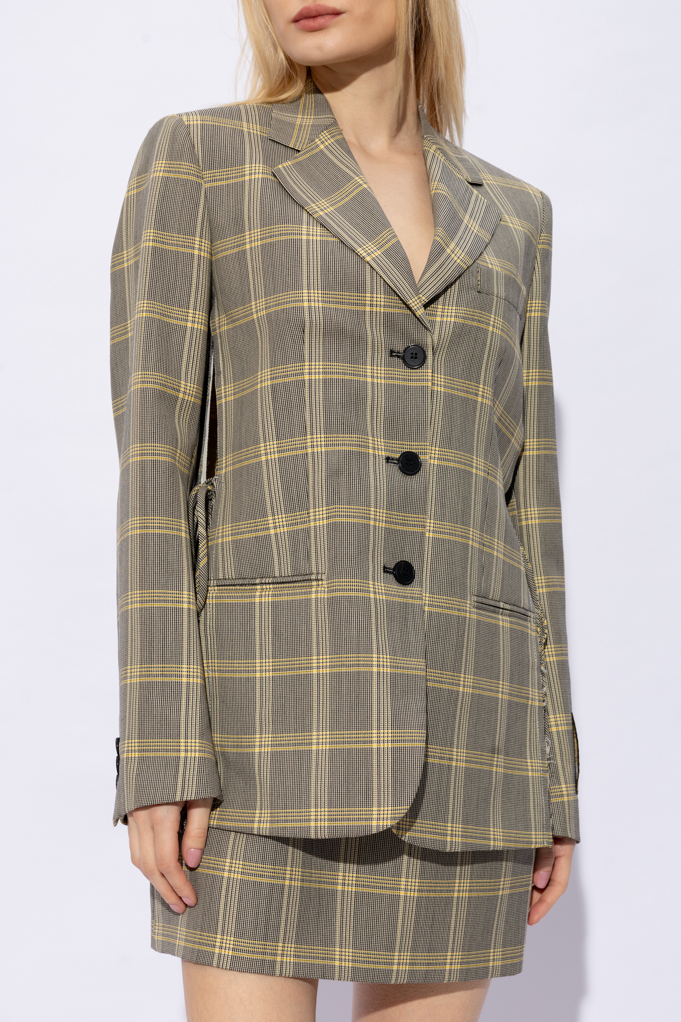 MARNI ツトンチェックタフルフレストトレンチコト 【関税込】 ベージュ ウール混ショートトレンチ、マルニシンボル入り | Marni